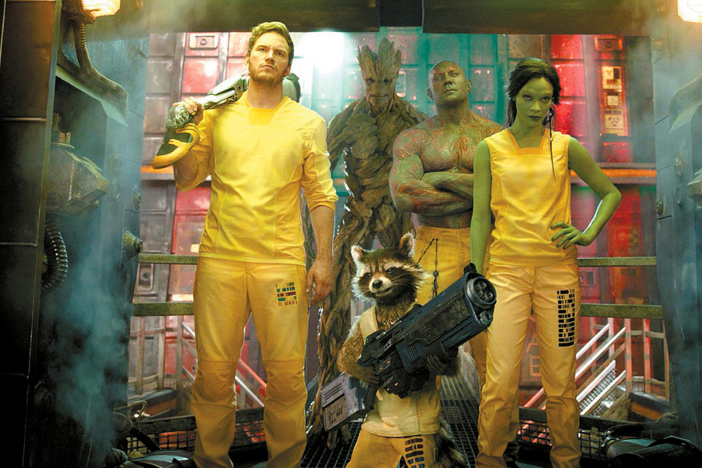 Marvel's Guardians Of The Galaxy..L to R: Star-Lord/Peter Quill (Chris Pratt), Groot (Voiced by Vin Diesel), Rocket Racoon (Voiced by Bradley Cooper), Drax the Destroyer (Dave Bautista) and Gamora (Zoe Saldana).  ..?Marvel 2014