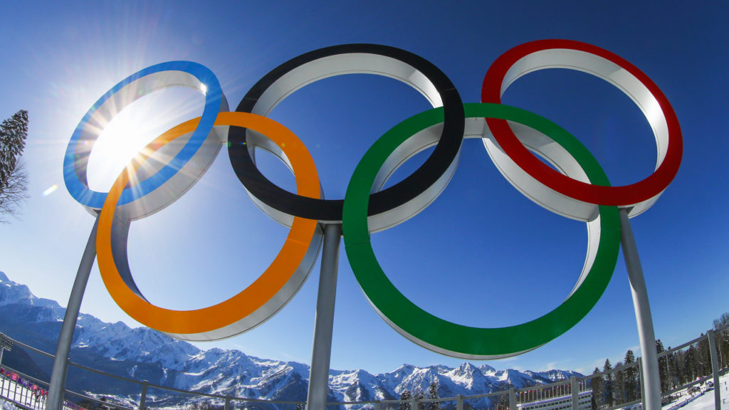 SOCHI, RUSSIA - FEBRUARY 04:  A general view of the Olympic rings during training ahead of the Sochi 2014 Winter Olympics at the Laura Cross-Country Ski and Biathlon Center on February 4, 2014 in Sochi, Russia.  (Photo by Al Bello/Getty Images)